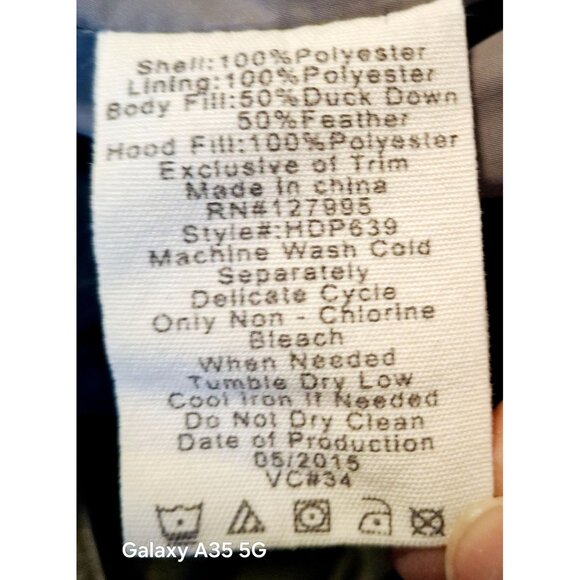 Down Filled Hawke & Co Mens Blue Puffer Jacket With Zipper & Button Closure Hood - Picture 13 of 14